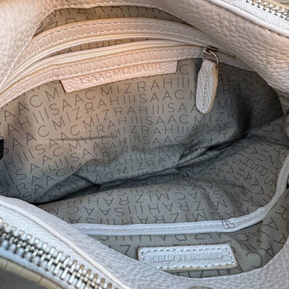 Isaac Mizrahi White Leather Crossbody Bag Gold Charm Tassel Accent